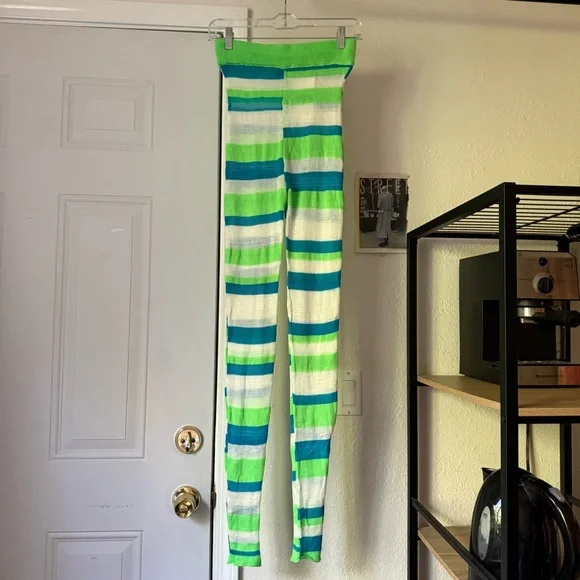 New SINEAD GOREY green white blue striped crochet stretch dress skirt pant set